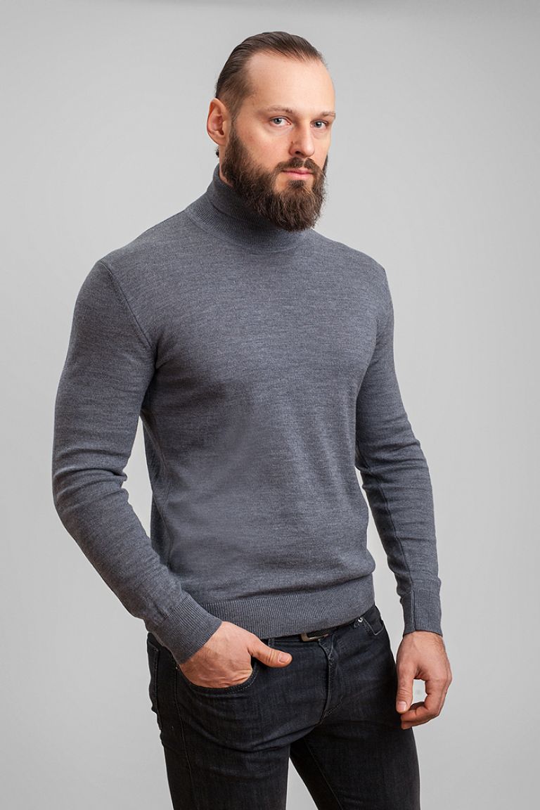 Viamaro Menswear Turtleneck grey 100% merino