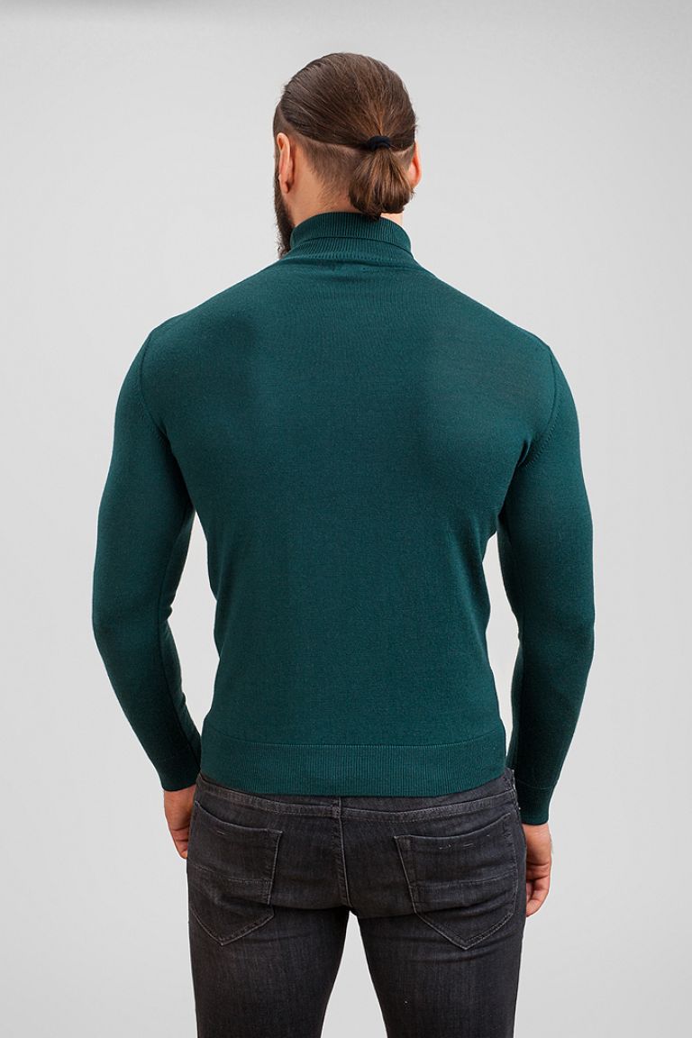 Viamaro Menswear tartleneck emerald green merino back